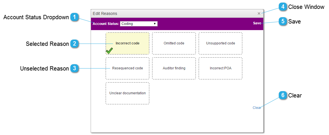 Account Status/Reason Editor